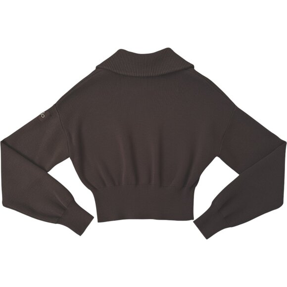 Alo Yoga Scholar Knit Cropped Zip Jacket Espresso Brown Ribbed Knit Sweater XS - Picture 6 of 9